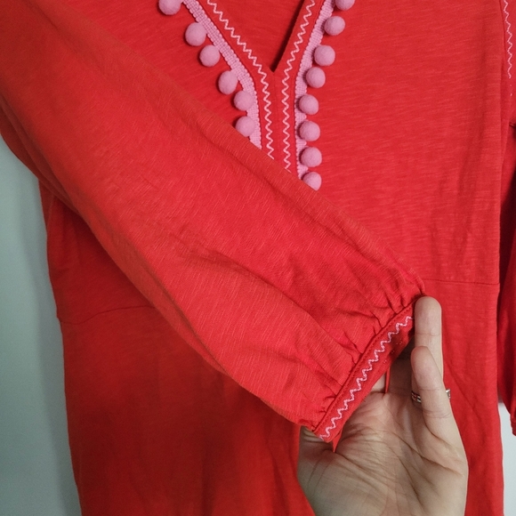 Boden Carina Womens 6 Mini Shirt Dress Red Pink Pom Pom Boho Festival Cotton - Picture 5 of 11